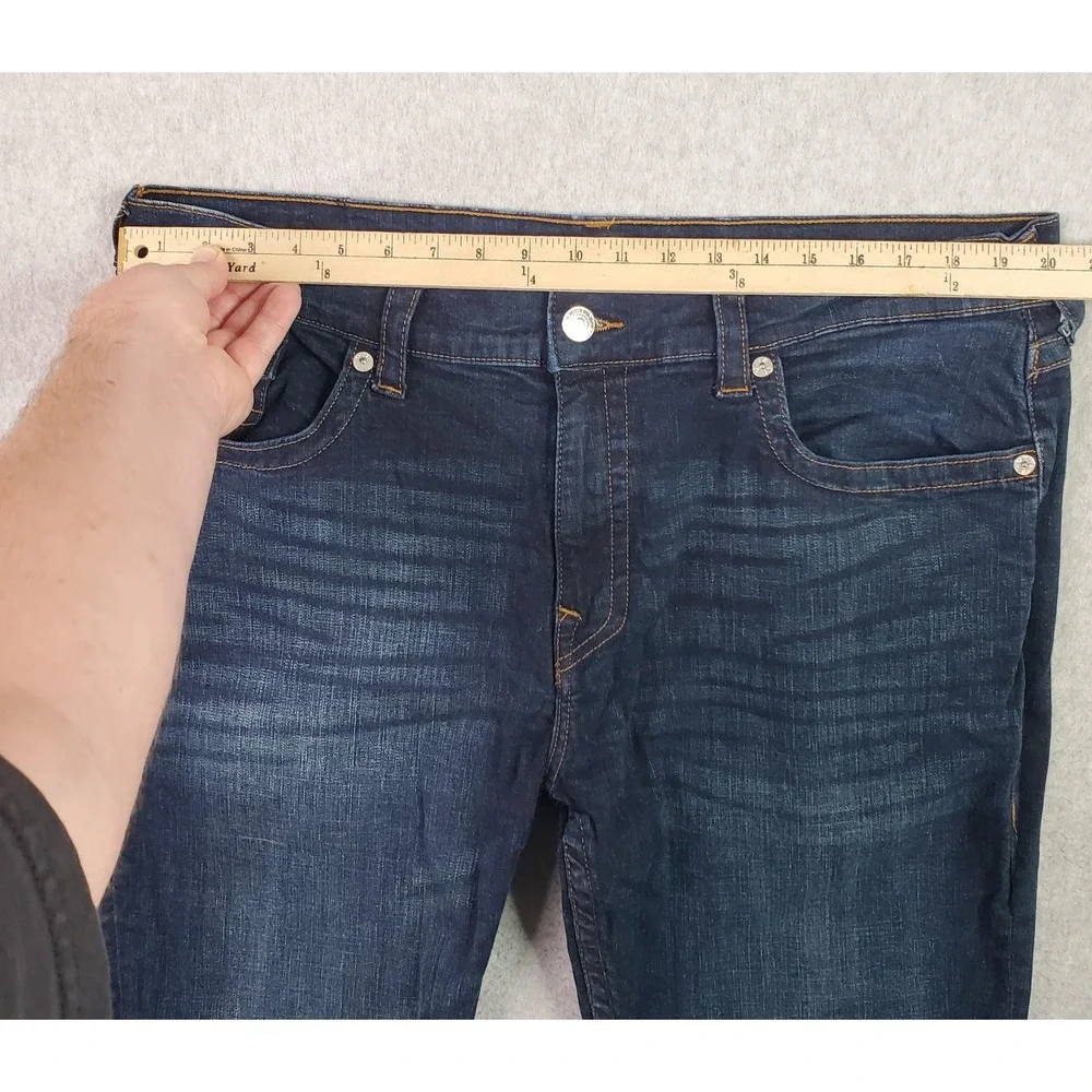 True Religion Jeans Mens 40 Dark Blue Ricky Relaxed Straight Flap Pockets Denim